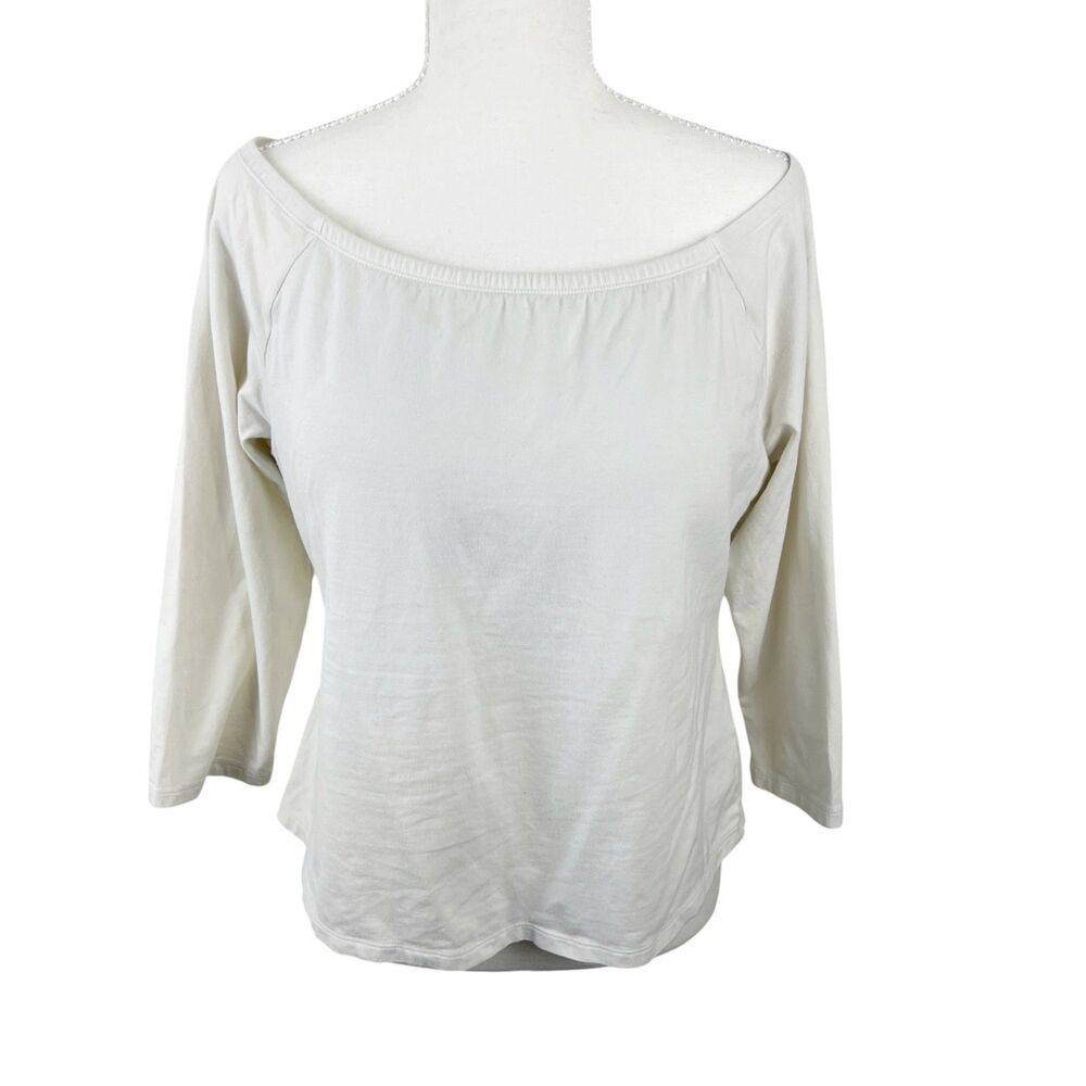 Soft Surroundings Shirt Large Cream Padded Bra 3/4 Sleeve Boat Neck Stretch Top